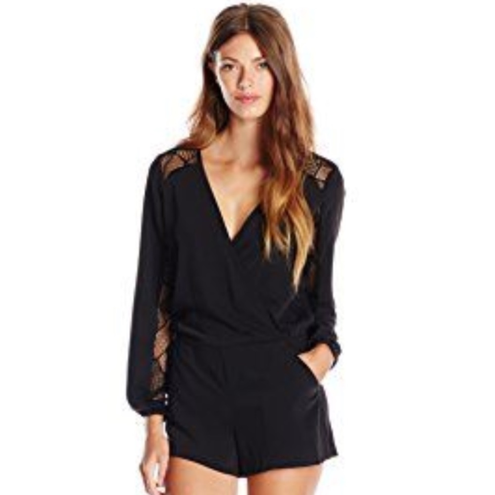 Parker Black Ross Combo long sleeve romper with lace details